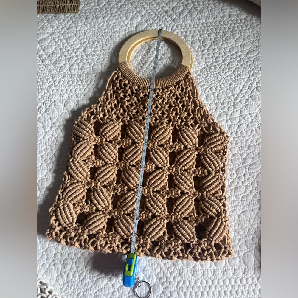 Macramé purse with wooden handle, never used. NWOT